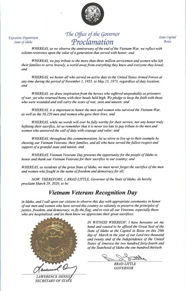 Idaho Proclamation (2020)